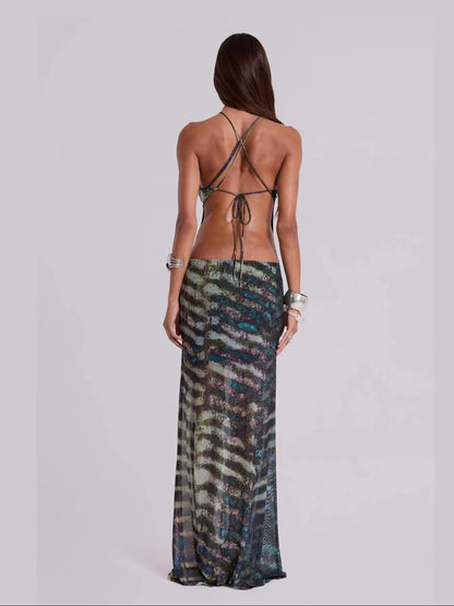 Bria - Bohemian Mirage Halter Dress